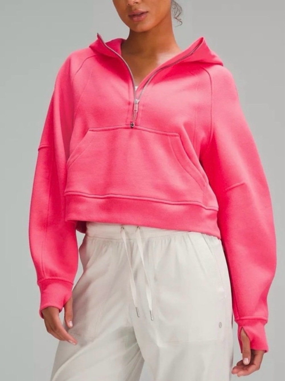 Lululemon Cropped Half-Zip Hoodie in Bright Pink